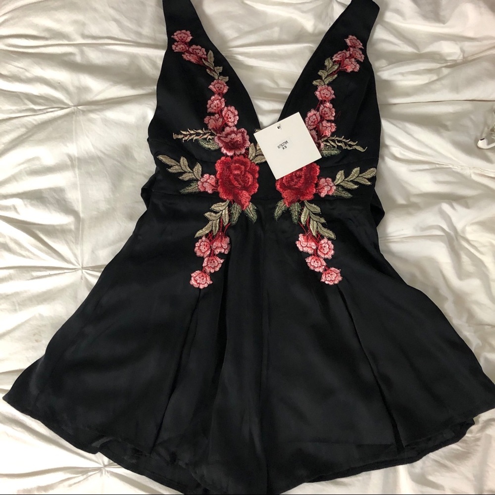 LF black romper with embroidered flowers NEW